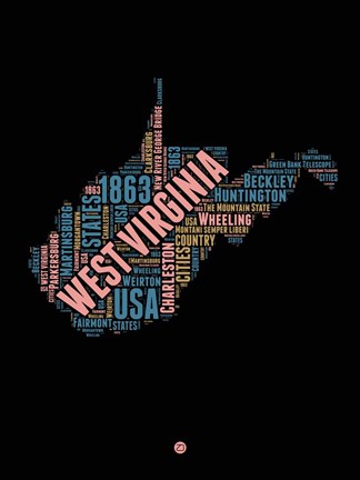 Framed West Virginia Word Cloud 1 Print