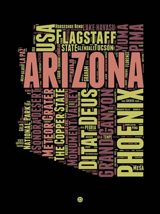 Framed Arizona Word Cloud 1 Print