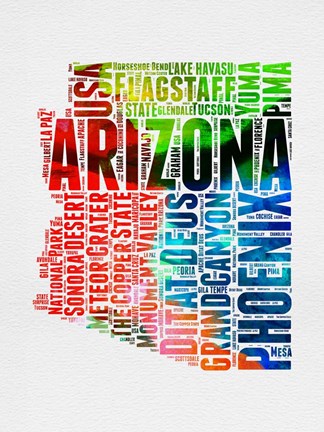 Framed Arizona Watercolor Word Cloud Print