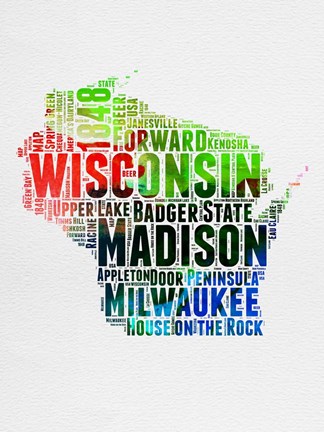 Framed Wisconsin Watercolor Word Cloud Print