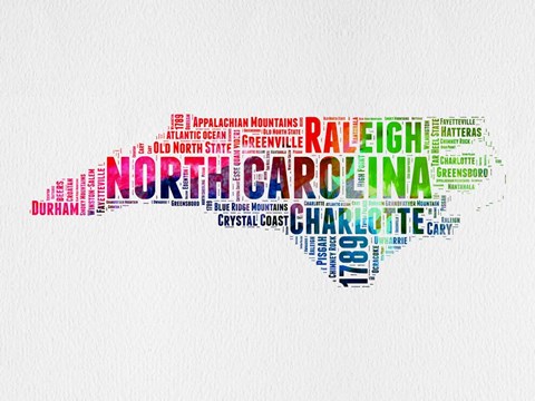 Framed North Carolina Watercolor Word Cloud Print