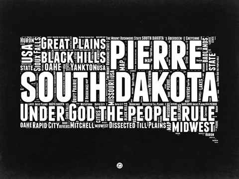 Framed South Dakota Black and White Map Print