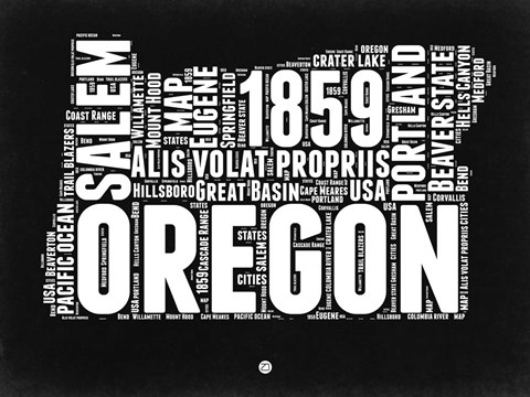 Framed Oregon Black and White Map Print