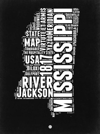 Framed Mississippi Black and White Map Print