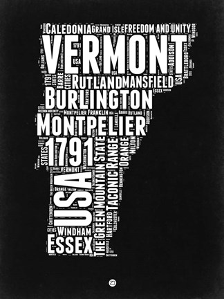Framed Vermont Black and White Map Print