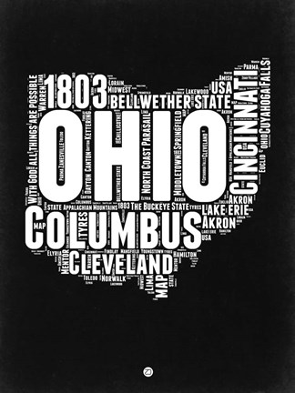 Framed Ohio Black and White Map Print