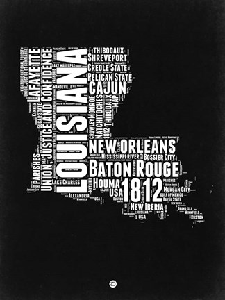 Framed Louisiana Black and White Map Print