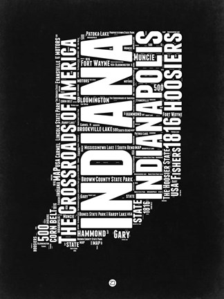 Framed Indiana Black and White Map Print