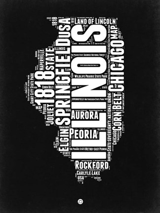 Framed Illinois Black and White Map Print