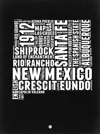 Framed New Mexico Black and White Map Print