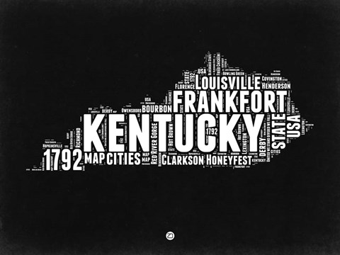 Framed Kentucky Black and White Map Print