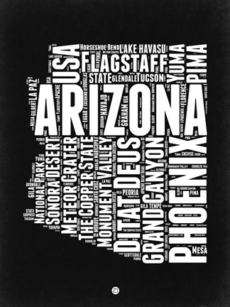 Framed Arizona Black and White Map Print