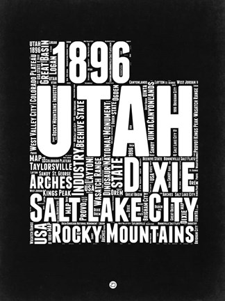 Framed Utah Black and White Map Print