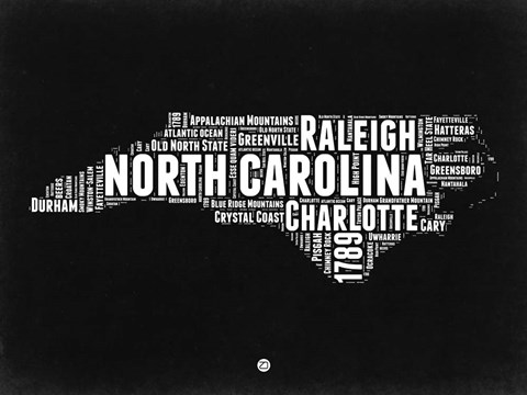 Framed North Carolina Black and White Map Print