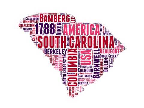 Framed South Carolina Word Cloud Map Print