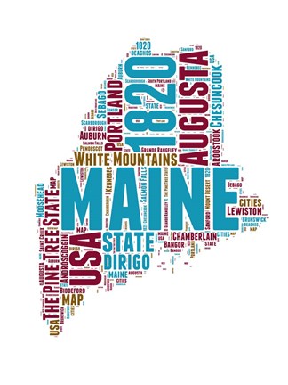 Framed Maine Word Cloud Map Print