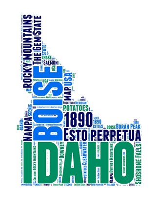 Framed Idaho Word Cloud Map Print