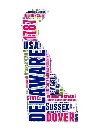 Framed Delaware Word Cloud Map Print