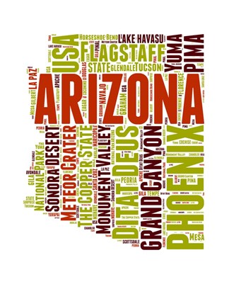 Framed Arizona Word Cloud Map Print