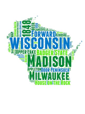 Framed Wisconsin Word Cloud Map Print