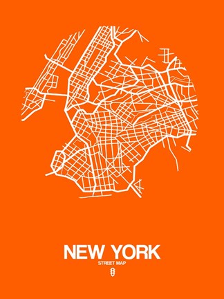 Framed New York Street Map Orange Print