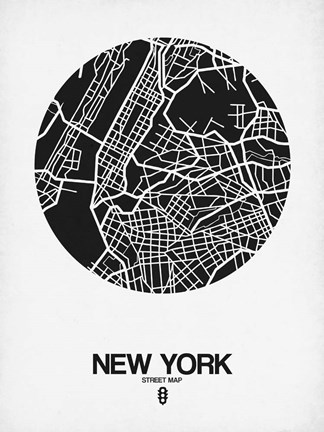 Framed New York Street Map Black and White Print