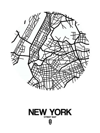 Framed New York Street Map White Print