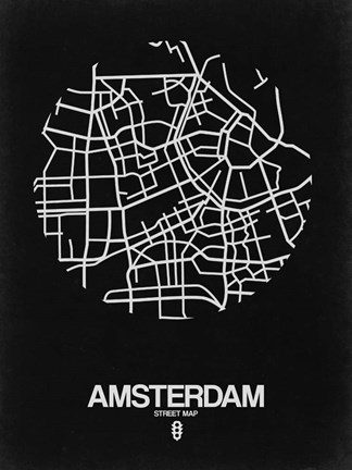 Framed Amsterdam Street Map Black Print