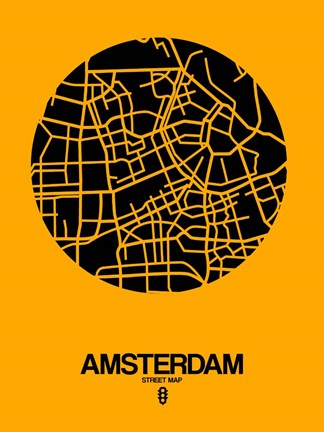 Framed Amsterdam Street Map Yellow Print
