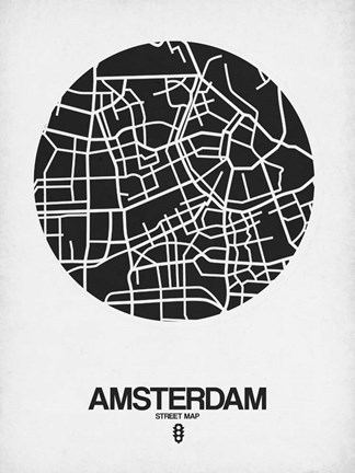 Framed Amsterdam Street Map Black and White Print