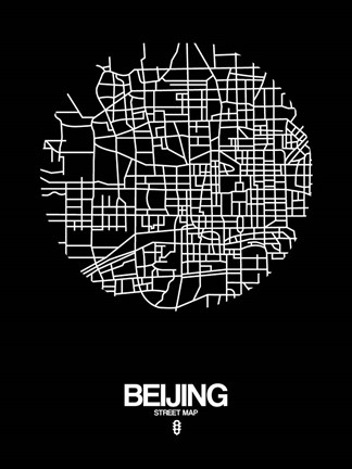 Framed Beijing Street Map Black Print