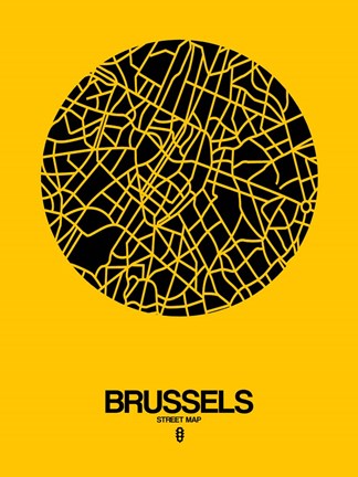 Framed Brussels Street Map Yellow Print