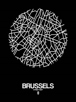 Framed Brussels Street Map Black Print