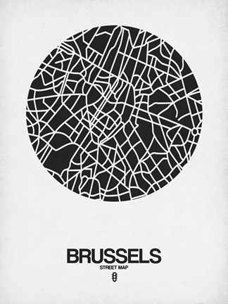 Framed Brussels Street Map Black on White Print
