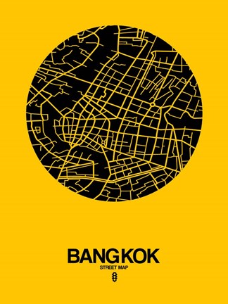 Framed Bangkok Street Map Yellow Print