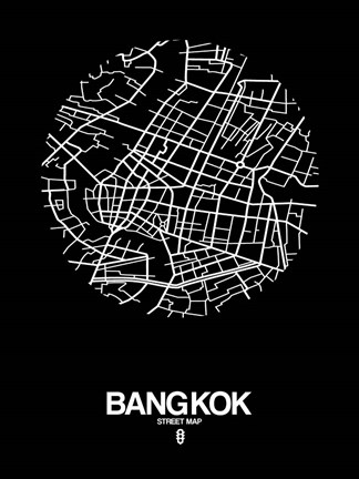Framed Bangkok Street Map Black Print
