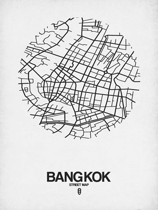 Framed Bangkok Street Map White Print