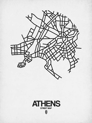 Framed Athens Street Map White Print