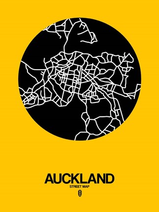 Framed Auckland Street Map Yellow Print