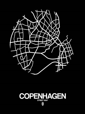 Framed Copenhagen Street Map Black Print