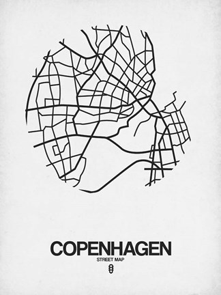 Framed Copenhagen Street Map White Print