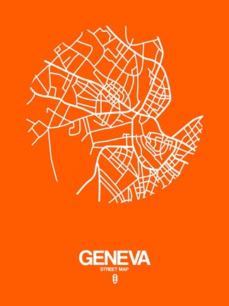 Framed Geneva Street Map Orange Print