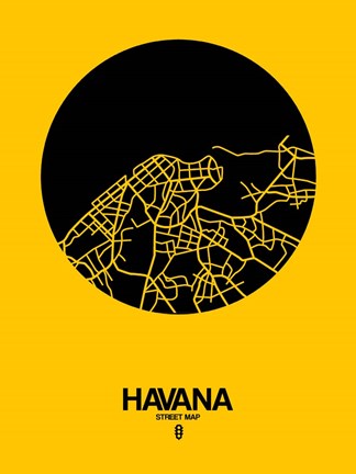 Framed Havana Street Map Yellow Print