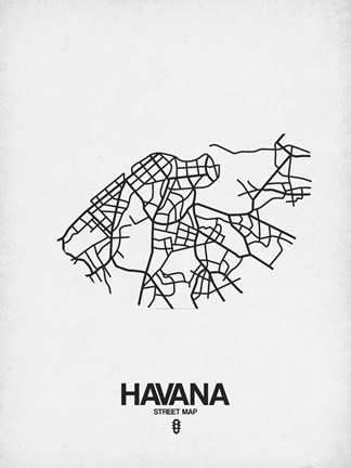 Framed Havana Street Map White Print