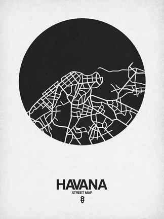 Framed Havana Street Map Black on White Print