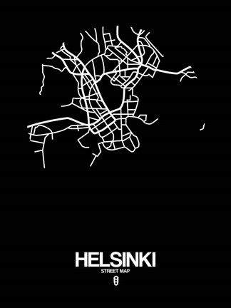 Framed Helsinki Street Map Black Print
