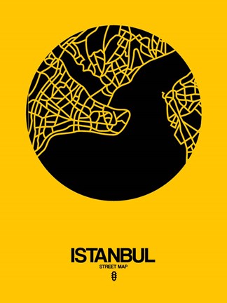 Framed Istanbul Street Map Yellow Print