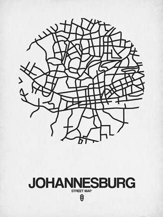Framed Johannesburg Street Map White Print