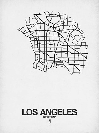 Framed Los Angeles Street Map White Print