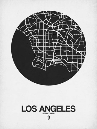 Framed Los Angeles Street Map Black on White Print